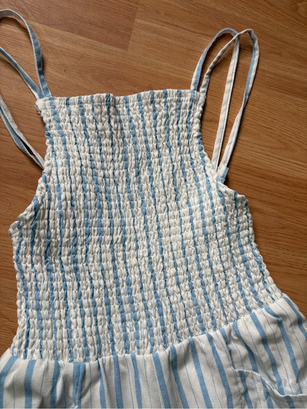 Bluenotes Blue White Striped Smocked Jumpsuit linen blend New England summer M - Picture 6 of 10